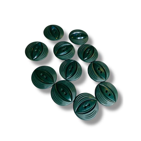 Lot of 11 Midcentury Buttons Assorted Dark Green Plastic Styles Craft Sew 1" - Picture 1 of 7